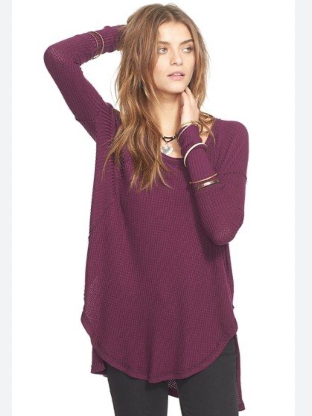 Free People Ventura Thermal Top Shirt Pullover Purple Violet Size XSmall